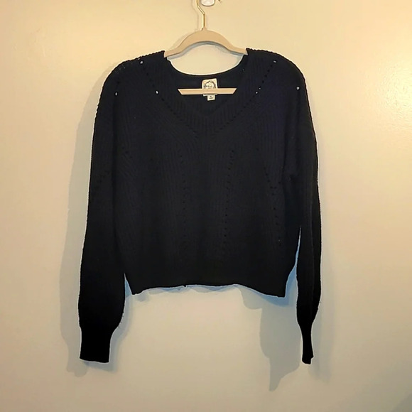 Blue Rain black crop-top crewneck knit sweater women's size XL LOT - Picture 1 of 9